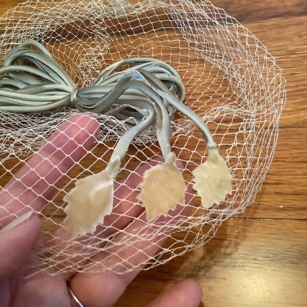 Vintage Hairpiece Green Netting Satin Bow Formal Party Wedding